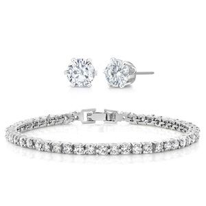 10.00ctw Zirconia Rhodium Plated Bracelet/Earrings